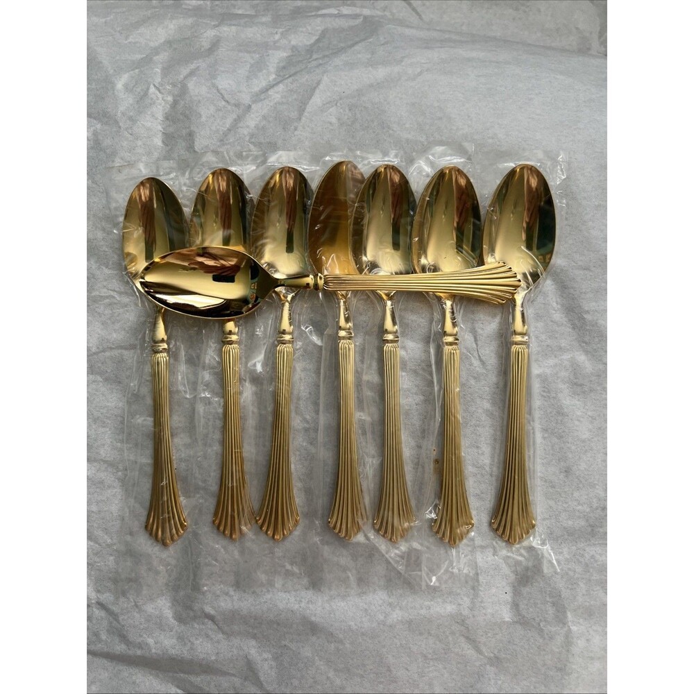 8 Teapoons Stainless Gold Electroplated Home Concepts Discontinued NEW